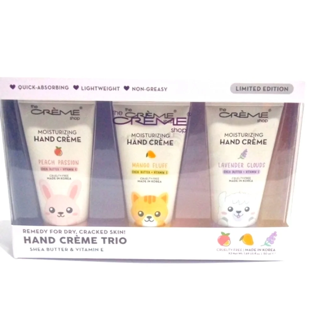 THE CRÈME SHOP HAND CRÈME TRIO - PEACH, MANGO, LAVENDER SHEA BUTTER LOTION NWT